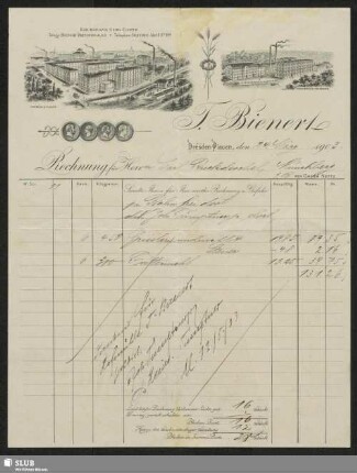 T. Bienert, Dresden-Plauen : Rechnung