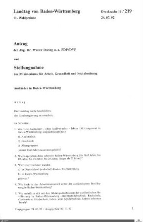 Antrag der FDP: Ausländer in Baden-Württemberg