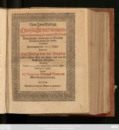 New Jars Predigt : Christliche und notwendige vermanung zu warer Buß und Gottesfurcht/ ... Geschehen Zum eingang des 1602. Jahrs.