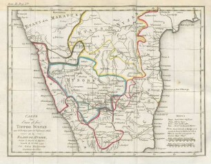 Carte des etats ... Tippoo Sultan avec le partage entre les puißances alliées et le Rajah de Mysore ...