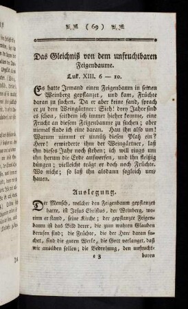 69-73, Das Gleichniß von dem unfruchtbaren Feigenbaume