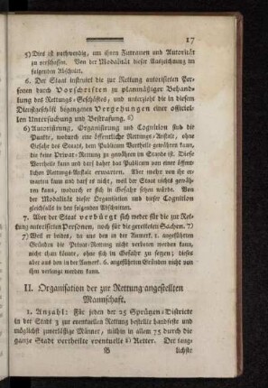 II. Organisation der zur Rettung angestellten Mannschaft.