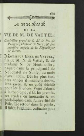 Abrégé de la vie de M. de Vattel