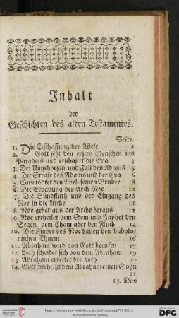 Inhalt der Geschichten des alten Testamentes