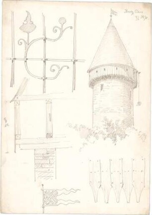 Schmidt, Friedrich von; Clam; Schloss - Details; Turm (Perspektive)