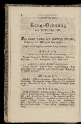Rang-Ordnung vom 26. November 1834.