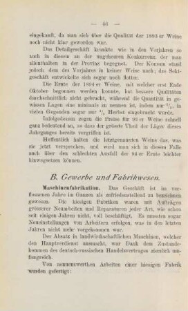 B. Gewerbe und Fabrikwesen.
