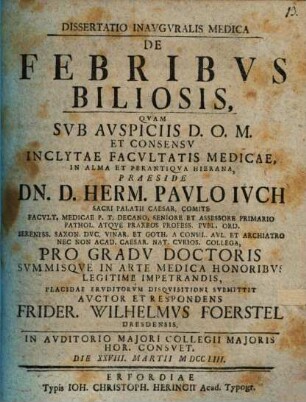 Diss. inaug. med. de febribus biliosis
