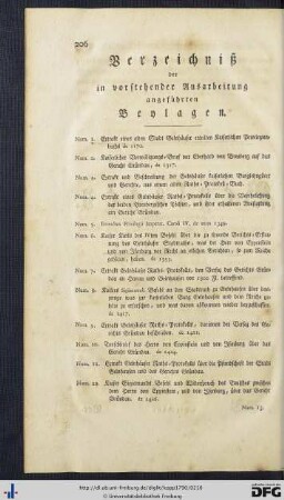 Verzeichniß der in vorstehender Ausarbeitung angeführten Beylagen.