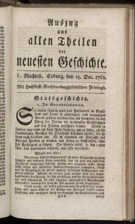 L. Nachl. Coburg, den 15. Dec. 1762.