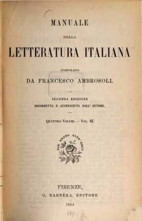 Manuale della letteratura italiana : quattro volumi, 3