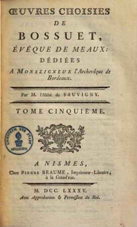 Oeuvres choisies de Bossuet, évèque de Meaux, 5
