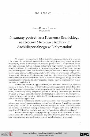 Nieznany portret Jana Klemensa Branickiego ze zbiorów Muzeum i Archiwum Archidiecezjalnego w Białymstoku