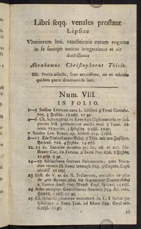 Num. VIII. In Folio. - In Octavo.