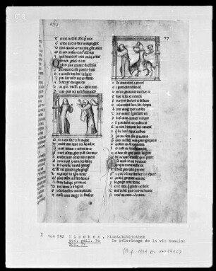 Le pélerinage de la vie humaine — Zwei Miniaturen, Folio 77recto