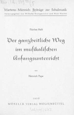 Der ganzheitliche Weg im musikalischen Anfangsunterricht