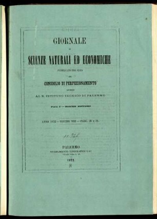 Anno 1872 - Volume VIII - Fasc. III e IV.