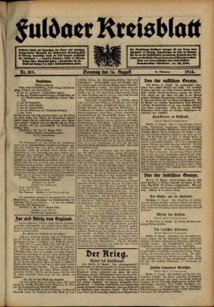 Ausgabe vom Sonntag, den 16. August 1914.