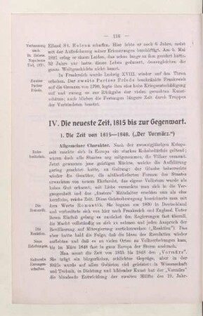 IV. Die neuste Zeit, 1815 bis zur Gegenwart
