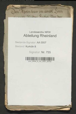 Rheinbau im Amt Linn unweit Niederkassel von der Josefsinsel bis an das sog. Mönchenwerth