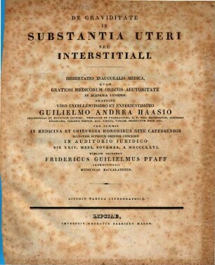 De graviditate in substantia uteri seu interstitiali : Diss. inaug. med.
