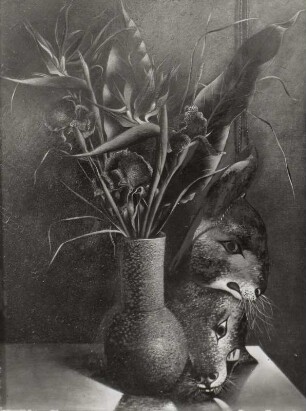 Blumenstilleben mit Tiermaske