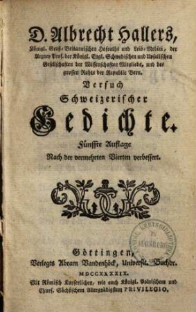 Versuch Schweizerischer Gedichte