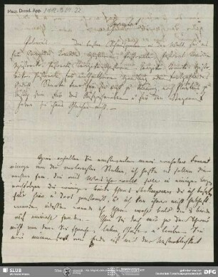 Eigenh. Brief von Unbekannt an August Wilhelm von Schlegel, o.O., ohne Datumsangabe