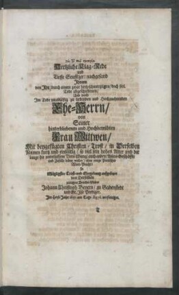 Hertzliche Klag-Rede und Tieffe Seufftzer! ...
