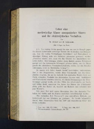 Ueber eine merkwürdige Klasse unorganischer Säuren und ihr elektrolytisches Verhalten.