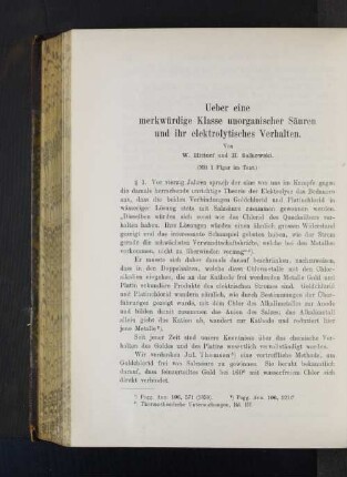 Ueber eine merkwürdige Klasse unorganischer Säuren und ihr elektrolytisches Verhalten.
