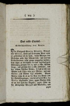 Das erste Capitel. Erdbeschreibung von Benin.