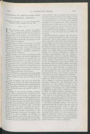 La cuestión de límites entre Chile y la República Arjentina