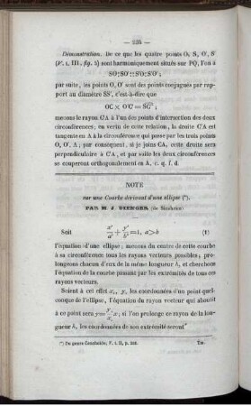 Note sur une Courbe dérivant d´une ellipse.