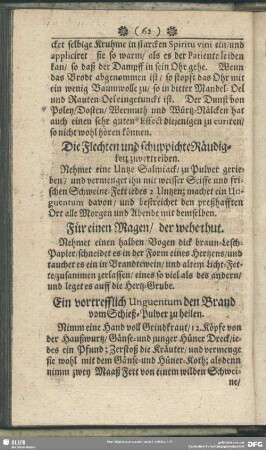 Ein vortrefflich Unguentum den Brand vom Schieß-Pulver zu heilen