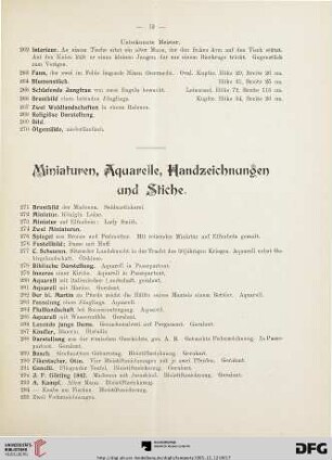 Miniaturen, Aquarelle, Handzeichnungen und Stiche (Nr. 271-443)