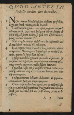 Quod Artes In Scholis ordine sint docendae.