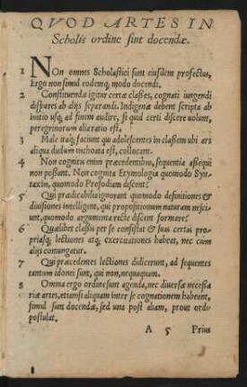 Quod Artes In Scholis ordine sint docendae.