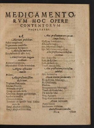 Medicamentorum Hoc Opere Contentorum Facultates.