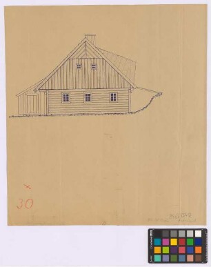 Ober-Kleinaupa (Riesengebirge): Haus Tippelt, Nummer 36. Haupthaus ([Süd-]Giebel-Ansicht)