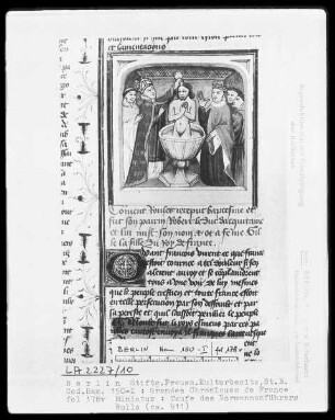 Chroniques de France in zwei Bänden — Chroniques de France, Band 1 — Taufe des Normannenführers Rollo, Folio 178verso