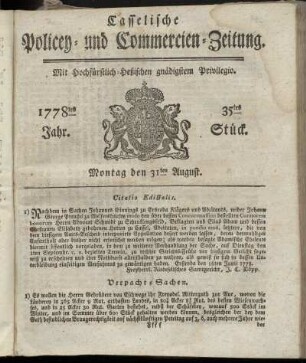 35tes Stueck, Montag den 31ten August. 1778