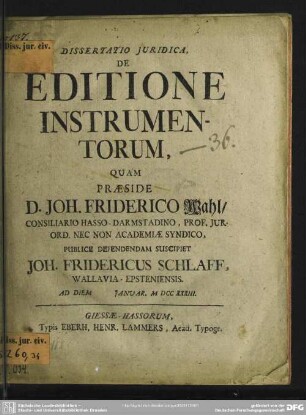 Dissertatio Iuridica, De Editione Instrumentorum
