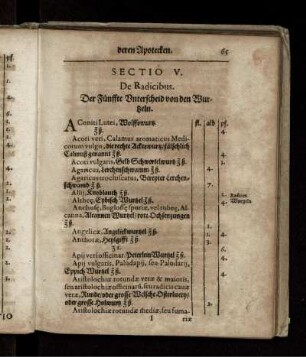 Sectio V. De Radicibus. Der Fünffte Unterscheid von den Wurtzeln