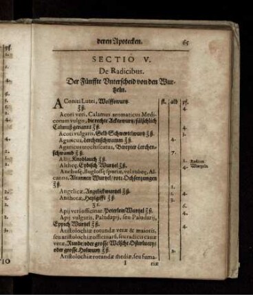 Sectio V. De Radicibus. Der Fünffte Unterscheid von den Wurtzeln