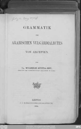 Grammatik des Arabischen Vulgärdialectes von Aegypten