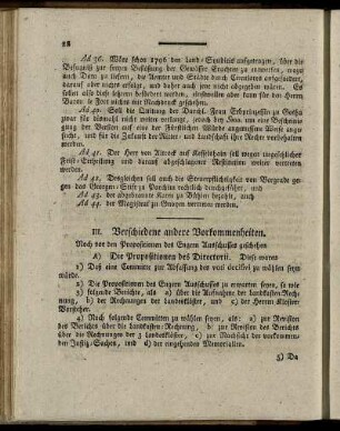 III. Verschiedene andere Vorkommenheiten