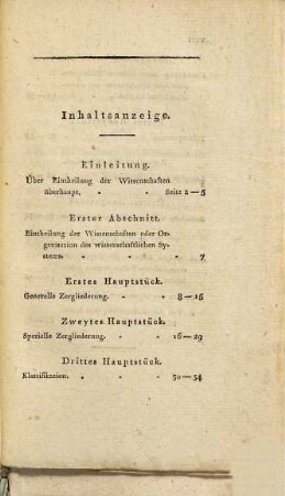 Versuch einer neuen Eintheilung der Wissenschaften zur Begründung einer besseren Organisazion für die höheren gelehrten Bildungsanstalten