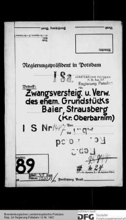 Grundstück des ehemaligen Eigentümers Arnold Baier in Strausberg, Dirschauer Straße 20, Grundbuch Strausberg Bd. 69 Bl. 1424