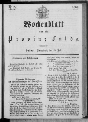 Nr. 29, Ausgabe vom 19. Juli 1862